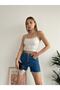 Women's High Waist Tassel Detailed 5 Pocket Denim Shorts - 7