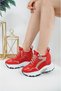 Women's Hidden Wedge Heeled Stoned Sports Shoes with Silvery Lace-ups - 4
