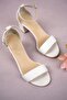 Genuine Leather Single Strap White Heeled Women's Shoes - 5