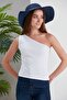 White Crop One-Shoulder Detailed Camisole Blouse - 2