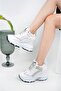 Women's Hidden Wedge Heeled Stoned Sneakers with Glittery Laces - 6
