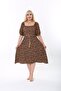 Women's Plus Size Woven Viscose Black Red Yellow Digital Printed Square Collar Dress