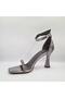 19 Platinum Color Stone Heeled (8cm) Ankle Strap Women's Evening Dress Sandals - 3