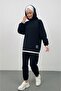 Text Hooded Basic Oversize Black Bottom Top Tracksuit Set