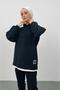 Text Hooded Basic Oversize Black Bottom Top Tracksuit Set - 2