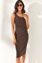 Women's Bitter Brown Thick Strap Lycra Midi Dress ELB-19001867