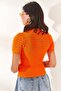 Women's Orange Openwork Ribbed Knitwear Blouse BLZ-19002270 - 6