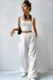 Kadın Beyaz Kare Yaka Kalınlaşan Omuz Detaylı Crop Top Bluz - 4