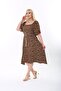 Women's Plus Size Woven Viscose Black Red Yellow Digital Printed Square Collar Dress - 4