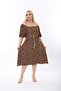 Women's Plus Size Woven Viscose Black Red Yellow Digital Printed Square Collar Dress - 6