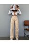 Omoda - Wide Leg Beige High Waist Palazzo Cargo Pocket Women's Jeans - 3