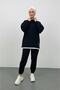 Text Hooded Basic Oversize Black Bottom Top Tracksuit Set - 4