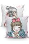 Fashion Girl Patterned 2-Piece Decorative Throw Pillow Cover Set