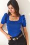 Women's Cobalt Blue Sleeve Ruffled Heart Beaded Crop Blouse BLZ-19002269 - 4