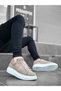 Men's Suede Beige White Sports Casual Shoes High Thick Sole Lace-up Sneaker