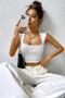 Kadın Beyaz Kare Yaka Kalınlaşan Omuz Detaylı Crop Top Bluz - 6