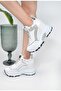 Women's Hidden Wedge Heeled Stoned Sneakers with Glittery Laces - 3