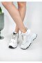 Women's Hidden Wedge Heeled Stoned Sneakers with Glittery Laces - 4