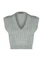 Gri Crop V Yaka Triko Süveter TWOAW22BZ0049 - 6