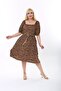 Women's Plus Size Woven Viscose Black Red Yellow Digital Printed Square Collar Dress - 3