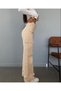Omoda - Wide Leg Beige High Waist Palazzo Cargo Pocket Women's Jeans - 2