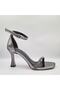19 Platinum Color Stone Heeled (8cm) Ankle Strap Women's Evening Dress Sandals - 2