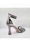 19 Platinum Color Stone Heeled (8cm) Ankle Strap Women's Evening Dress Sandals - 4
