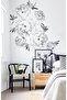 - Sim160- Black and White Peony Flowers Leaves Wall Sticker Set White
