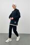 Text Hooded Basic Oversize Black Bottom Top Tracksuit Set - 3