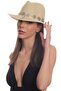 Women's Antique Silver Plated Metal Belt Detailed Original Design Beige Color Straw Hat - 6