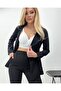 Women's Black Atlas Fabric Jacket and Trousers Set (BLACK) - 2