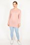 Women's Large Size Pink Crew Neck Long Sleeve Viscose Blouse 65n29997 - 2