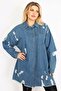 Women's Large Size Blue Ripped Detailed Loose Cut Oversize Denim Tunic Jacket 65n28046 - 2