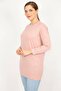 Women's Large Size Pink Crew Neck Long Sleeve Viscose Blouse 65n29997 - 3
