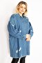 Women's Large Size Blue Ripped Detailed Loose Cut Oversize Denim Tunic Jacket 65n28046 - 3
