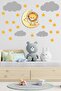 Cute Lion Yellow Stars And Gray Clouds Decorative Baby Kids Room Wall Sticker