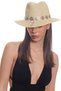 Women's Antique Silver Plated Metal Belt Detailed Original Design Beige Color Straw Hat - 2