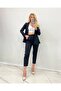 Women's Black Atlas Fabric Jacket and Trousers Set (BLACK)