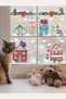 Christmas City with New Year's Cat New Year's Snowy City Glass Door Wall Sticker Set