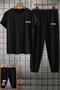 Paris Printed Sweatpants and T-shirt Black Bottom Top Tracksuit Set Oversize Crew Neck