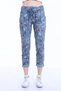 Women's Blue Italian Tie Waist Flower Patterned Narrow Leg Skinny Trousers