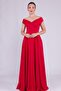 Flexible Atlas Fabric Boat Neck Flowy Maxi Red Evening Dress 237 - 4
