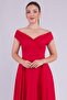 Flexible Atlas Fabric Boat Neck Flowy Maxi Red Evening Dress 237 - 2