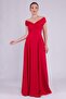 Flexible Atlas Fabric Boat Neck Flowy Maxi Red Evening Dress 237 - 7