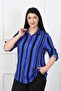 Women's Navy Blue Thick Striped Cotton Viscose Large Size Shirt - 4