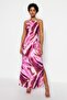 Pink Tie-Dye Patterned Straight Cut Sleeveless Maxi Lined Satin Woven Dress TWOSS23EL02238 - 5