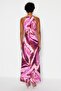 Pink Tie-Dye Patterned Straight Cut Sleeveless Maxi Lined Satin Woven Dress TWOSS23EL02238 - 6