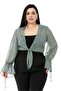 Plus Size Sleeve Detailed Tied Front Chiffon Water Green Bolero - 2