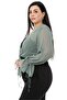 Plus Size Sleeve Detailed Tied Front Chiffon Water Green Bolero - 5