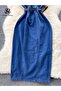 Women's Blue Back Low-cut Collar Belted Jeans Graduation Wedding Wedding Dress - 3